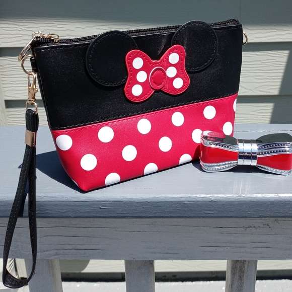 Red Bow Case Lipstick & Minnie Mouse Ears Bag Cosmetic Crossbody - Picture 2 of 6